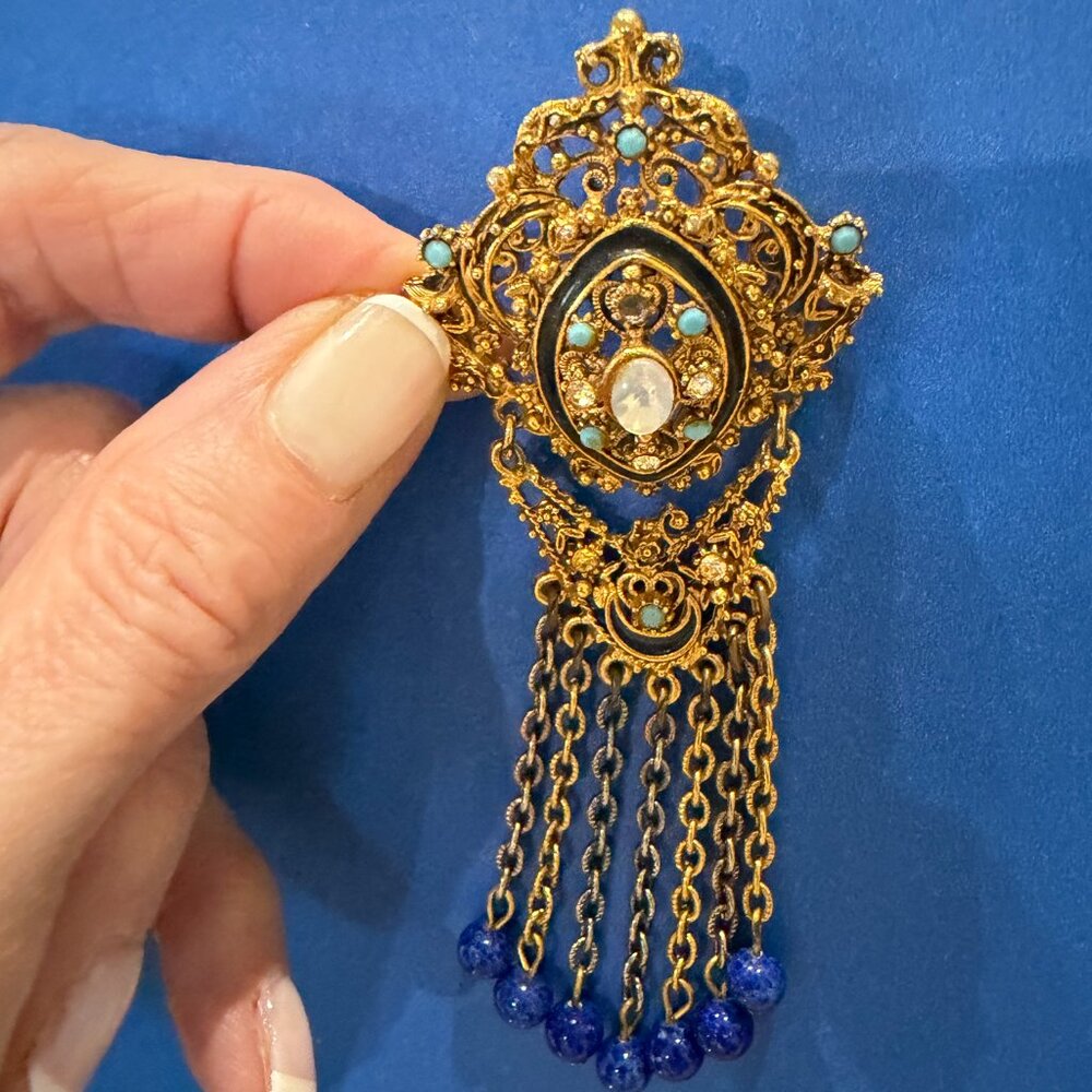 Vintage Florenza Victorian Revival Dangle Brooch